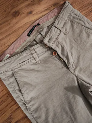 Pantaloni chino cotone/lino beige