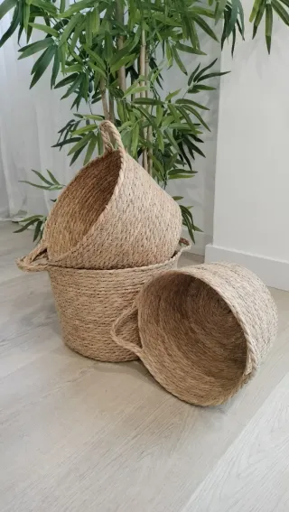 Conjunto Cestas Fibras Naturales Estilo Boho-Nórdi