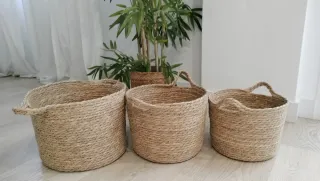 Conjunto Cestas Fibras Naturales Estilo Boho-Nórdi