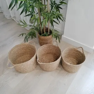 Conjunto Cestas Fibras Naturales Estilo Boho-Nórdi