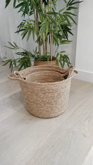 Conjunto Cestas Fibras Naturales Estilo Boho-Nórdi