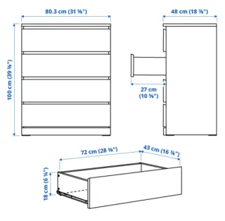 Cómoda cuatro cajones nuevo sin montar