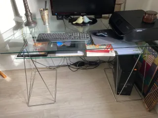 Mesa escritorio cristal y metal 130x70x73