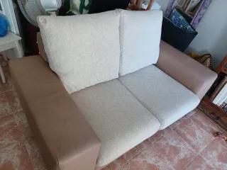 Sofá 2 plazas tela beige y piel sintética