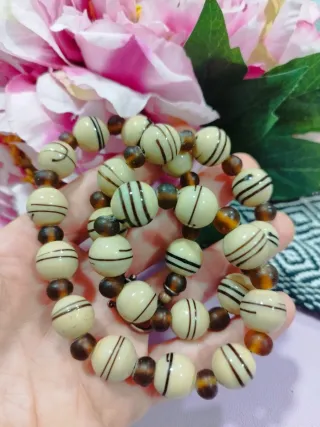 Collana perle vetro beige e marrone