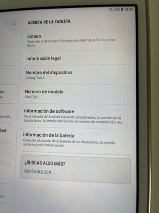Tablet Samsung Galaxy Tab A Blanca sin cargador