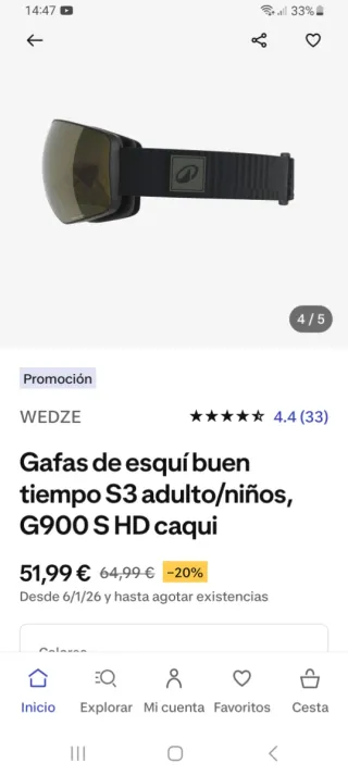 Gafas de esquiar Wedze G900 S HD