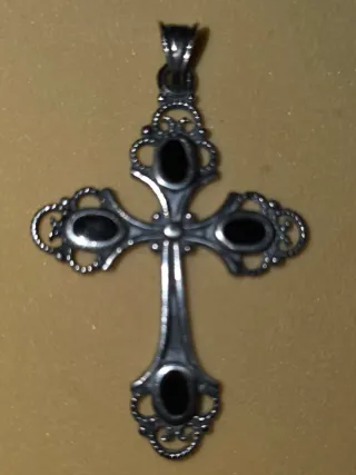 Cruz Plata 925 con Piedra Negra