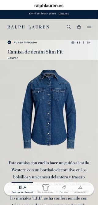 Camisa vaquera Ralph Lauren mujer Talla XS