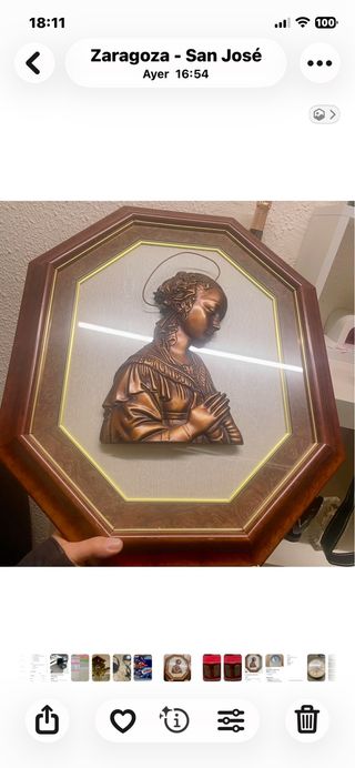 Cuadro Octogonal, Virgen María Bronce interior 50