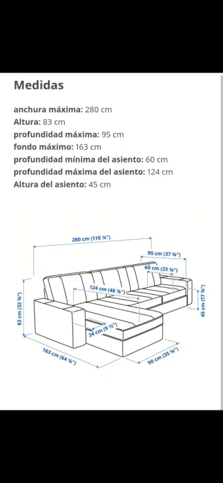 Sofá IKEA KIVIK chaise izquierda gris