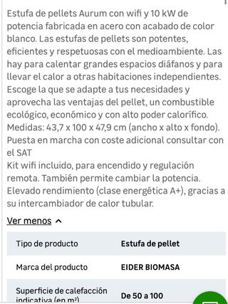 Estufa Pellets Aurum 8,9 KW Nueva a estrenar.