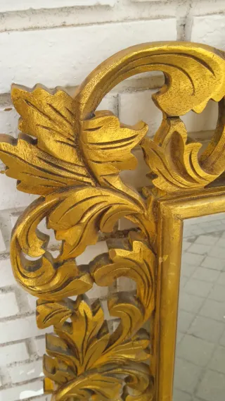 Espejo antiguo dorado Madera maciza Tallada Vintag