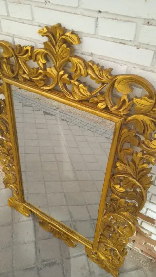 Espejo antiguo dorado Madera maciza Tallada Vintag