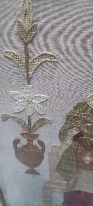 Cuadro antiguo Sta. Ana bordado