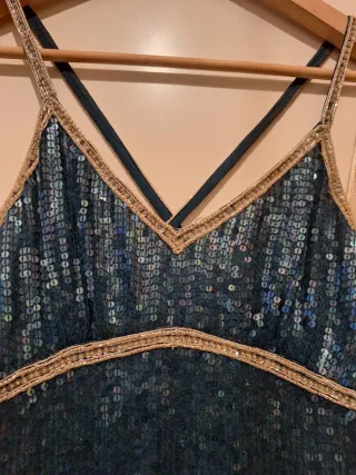 Vestido fiesta lentejuelas azul y dorado