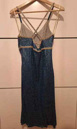 Vestido fiesta lentejuelas azul y dorado