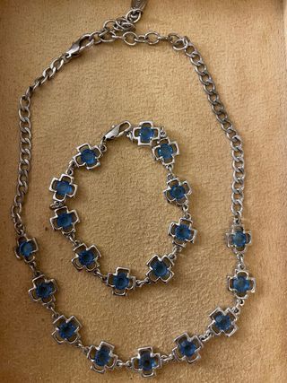 Collar y pulsera acero azul