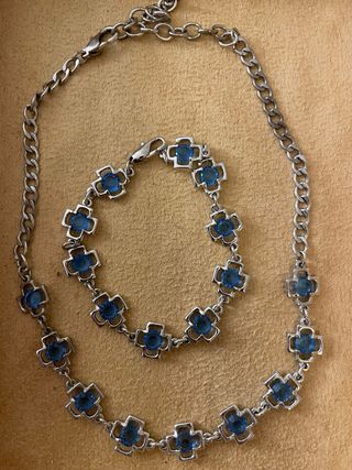 Collar y pulsera acero azul