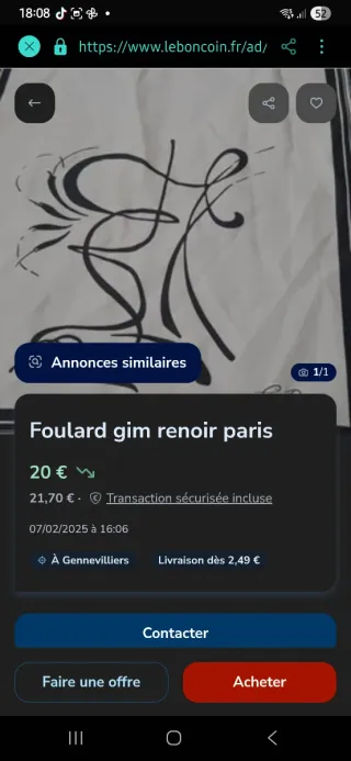 Foulard Gim Renoir 160x29 cm