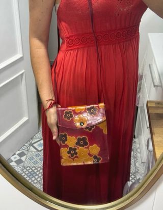 Bolso piel floral rojo y amarillo