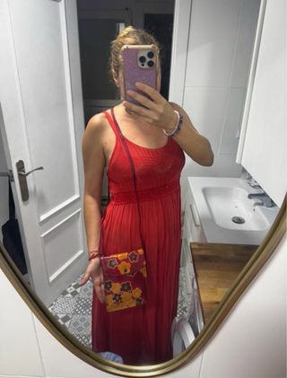 Bolso piel floral rojo y amarillo