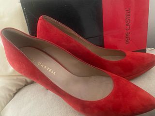 Zapatos Pepe Castell Tacon Rojo Ante Talla 39