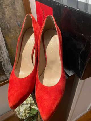 Zapatos Pepe Castell Tacon Rojo Ante Talla 39