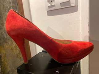 Zapatos Pepe Castell Tacon Rojo Ante Talla 39