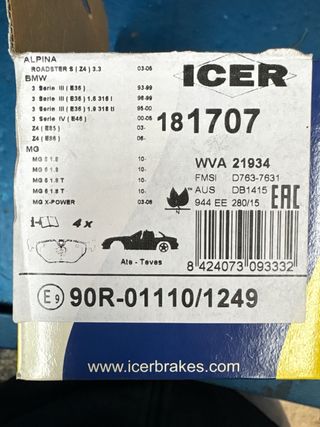 BMW  Pastillas Freno Delanteras ICER