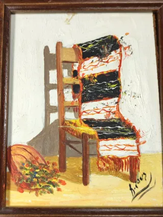 Lote cuadro antiguo y linterna vintage