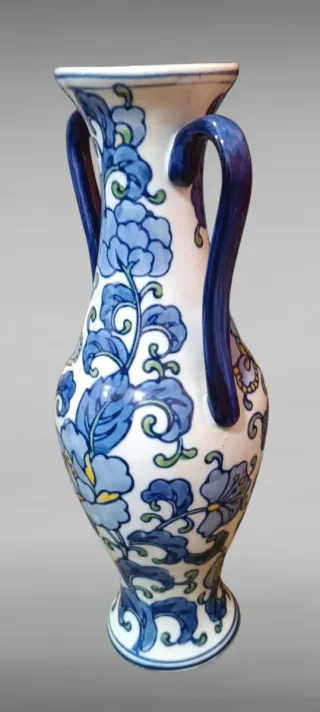 Jarrón Valenciano tipo Manises Azul y Blanco