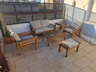 Conjunto Muebles Exterior Madera y Tela