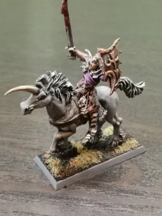 Noble Elfo Oscuro a Caballo. Warhammer.