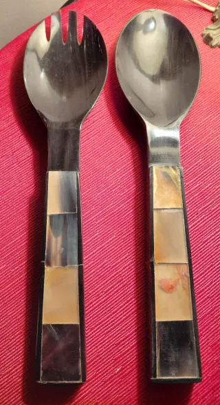 Cubiertos para ensalada de asta cuerno natural.