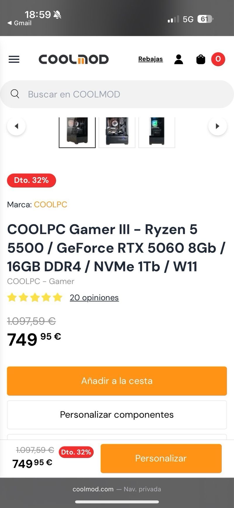 Ordenador PC Negro Gaming y 2 Pantallas afbeelding 2