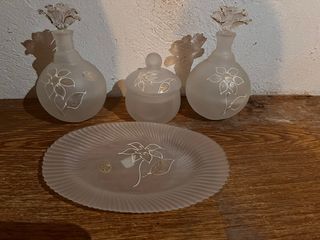 Juego tocador cristal flor dorado