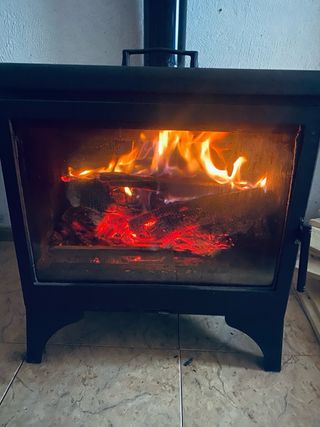 Chimenea de hierro con puerta de cristal