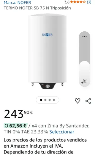 Termo eléctrico NOFER SB075N