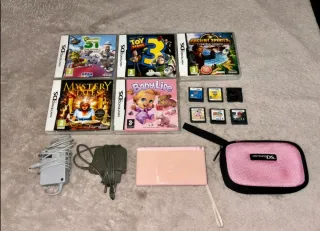 Nintendo DS Lite Rosa + Funda + 10 Juegos + R4