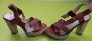 Sandalias cuña esparto marrón