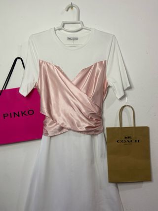 Vestido Zara Blanco y Rosa Talla S