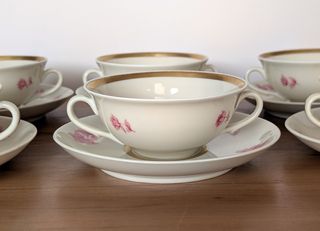 Juego 6 servicios consomé porcelana Bidasoa 1950s