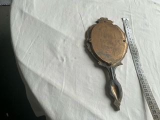 Espejo de mano antiguo metal dorado