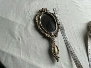 Espejo de mano antiguo metal dorado