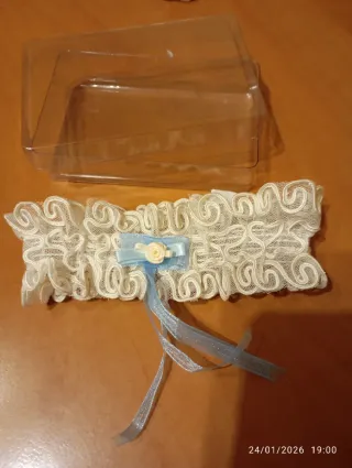 Liga de Novia Encaje Blanco y Azul