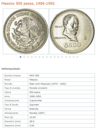 Moneta Messico 500 Pesos Stati Uniti Messicani