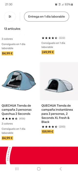 Tienda de campaña azul Quechua