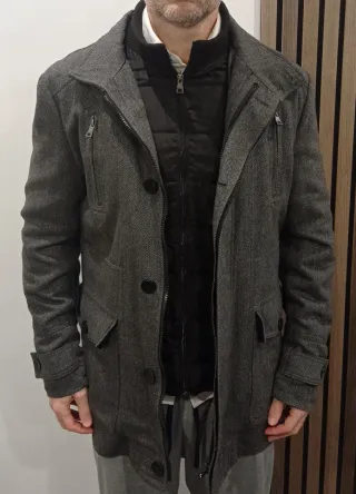 Abrigo espiga gris hombre con forro plumífero