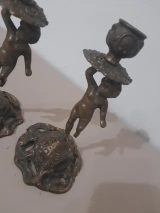 Coppia Portacandele Cherubini Bronzo